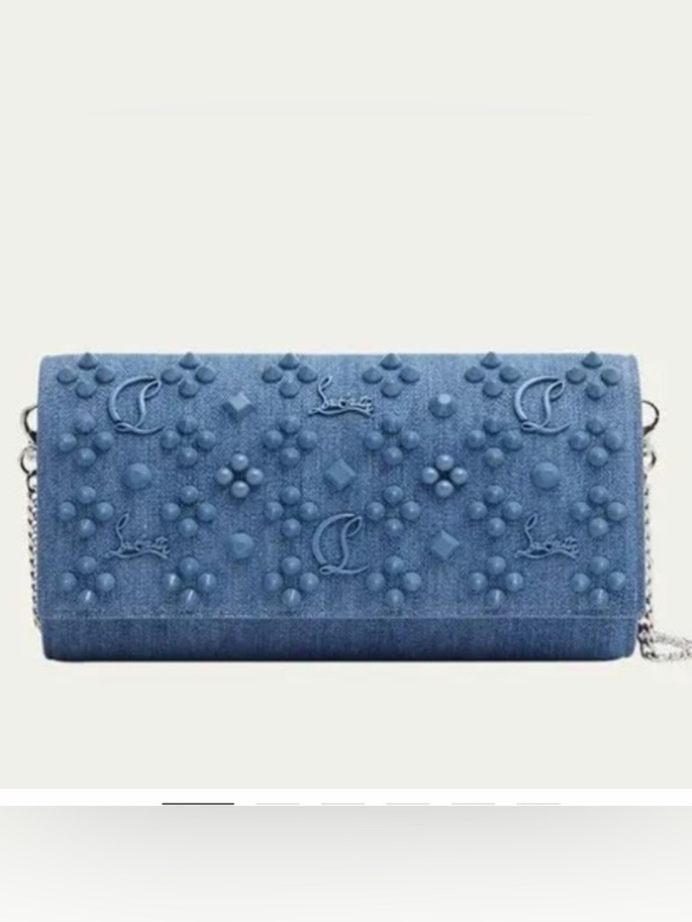 Christian Louboutin Paloma Denim Blue Embossed Studded Wallet on chain